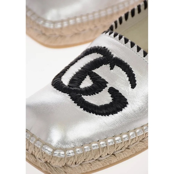 Gucci Authentic Double G Logo Patent Leather Espadrilles Silver Sz 40 - Picture 8 of 8